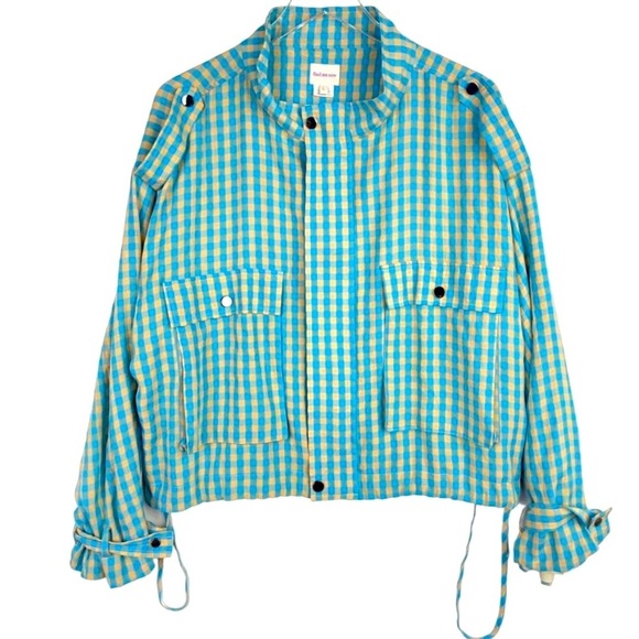 Anthropologie Find Me Now Blue Gingham Women Lightweight Crop Jacket Checkered - Picture 1 of 8